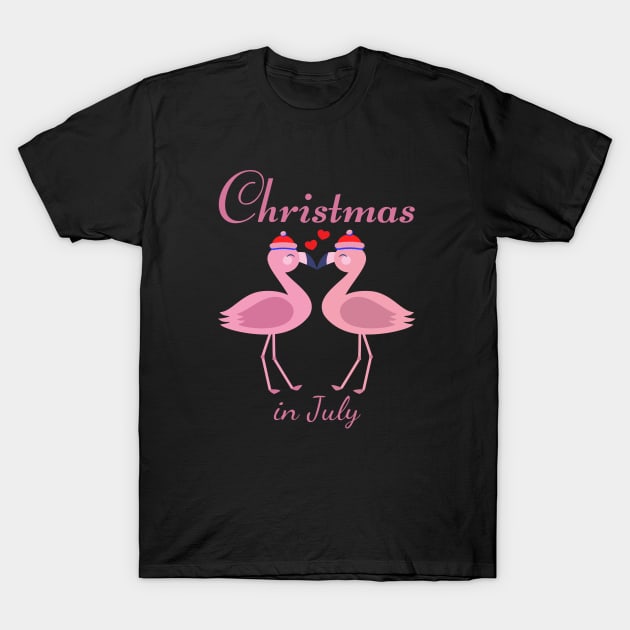 Christmas In July Pink Flamingo T-Shirt by Ghost Of A Chance 